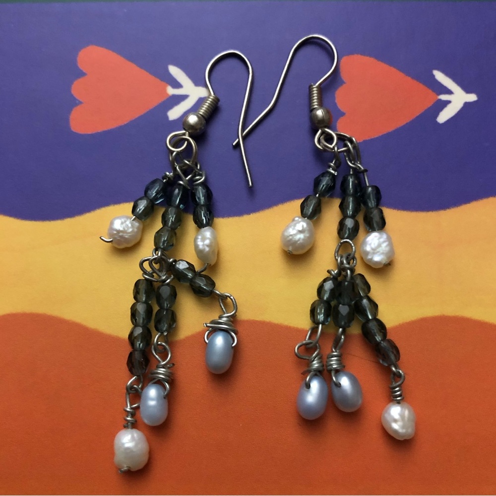 Pair of vintage Crystal + Freshwater Pearl Beaded Earrings